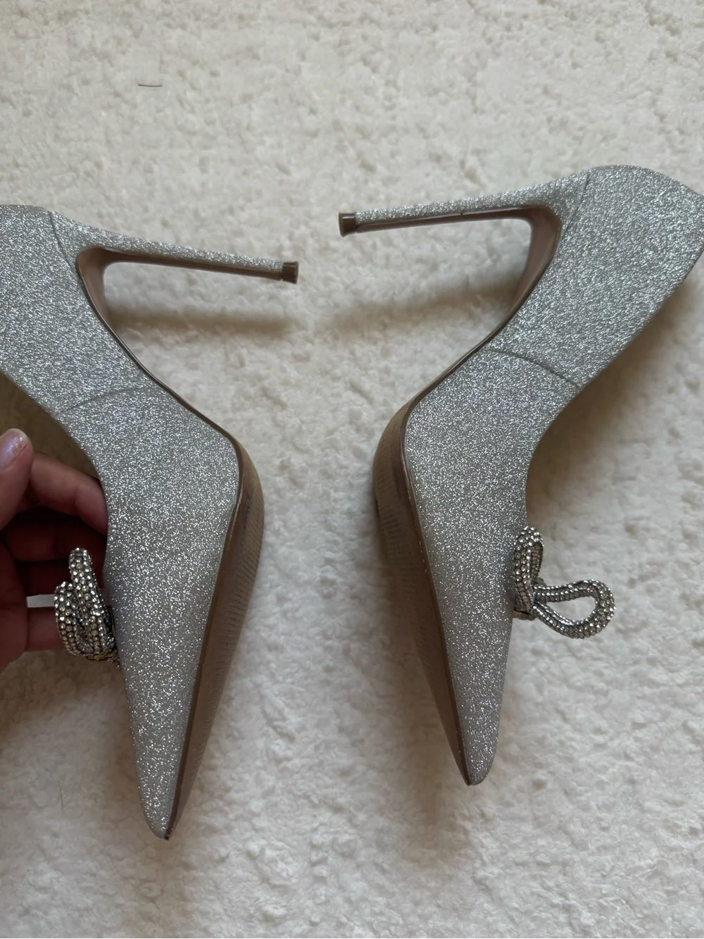 Dream Pairs Silver Glitter Rhinestone Bow Pointed Toe Stiletto Heels 8